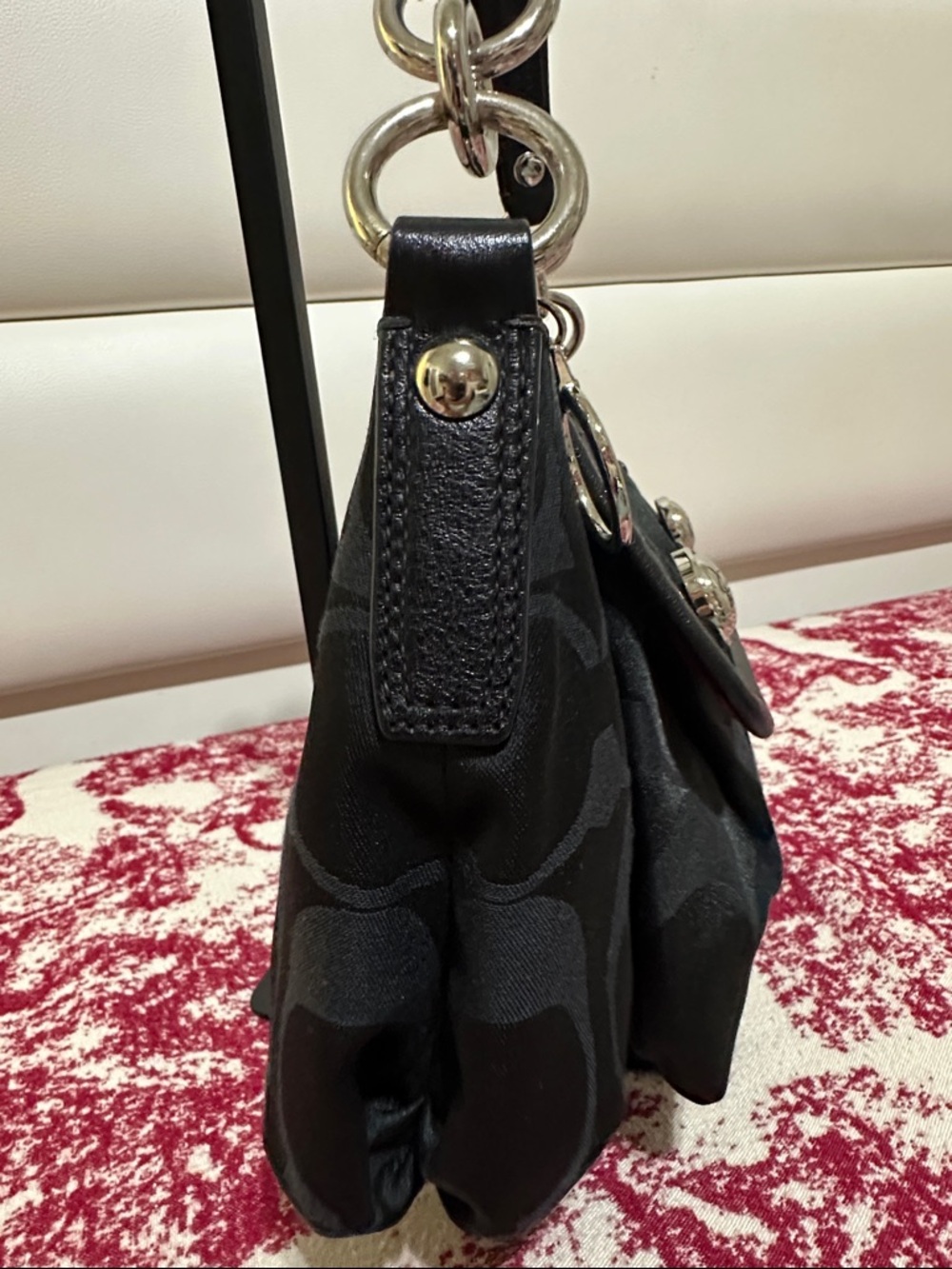 Coach Black Signature Canvas Shoulder Bag with Silver Hardware - Picture 6 of 15
